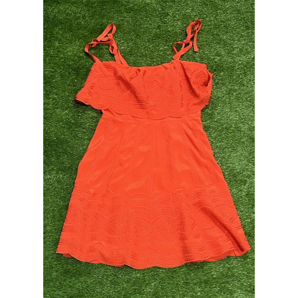 PARKER Nia Orange Silk Embroidered Lace Popover Party Dress Small NEW $398 - Picture 3 of 13